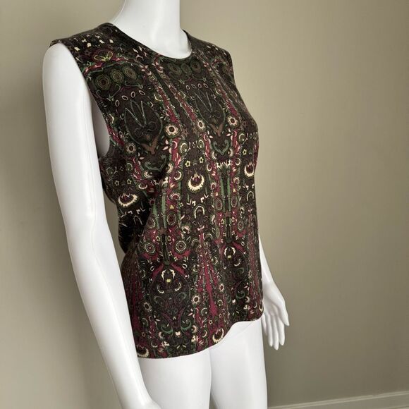 Vintage Neiman Marcus  100% Cashmere Patterned Sleeveless Shirt Size L - Picture 3 of 6